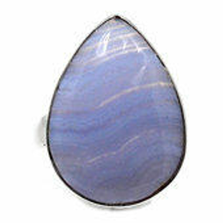 Blue Lace Agate Ring in Sterling Silver, SIZE 7 US - Polished Teardrop Ring in Bezel Setting - 676