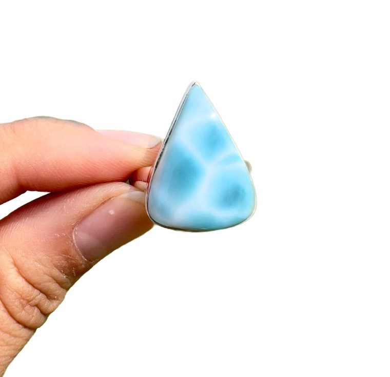 Larimar Ring in Sterling Silver, SIZE: 8.5 US - Polished Triangle Ring - No.1527 