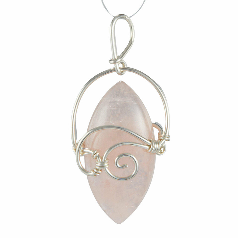 Morganite Polished Marquise Pendant in Wire Wrapped Setting - Sterling Silver - 143