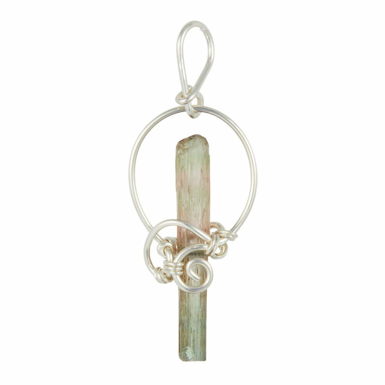 Mixed Tourmaline Raw Natural Pendant in Wire Wrapped Setting - Sterling Silver - 168