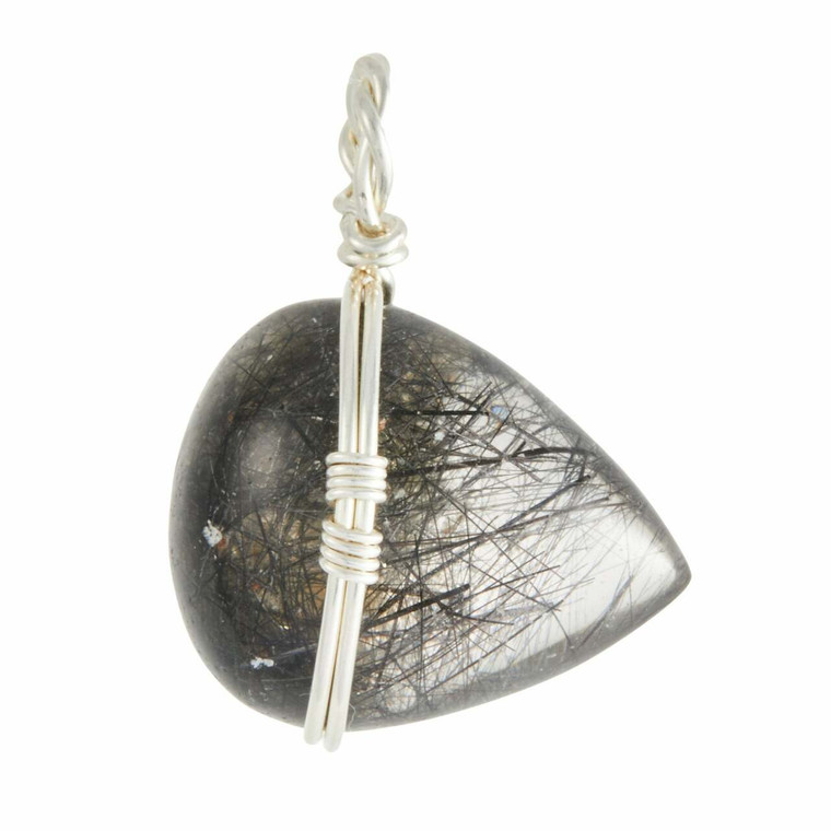 Tourmalinated Quartz Polished Teardrop Pendant in Wire Wrapped Setting - Sterling Silver - 195