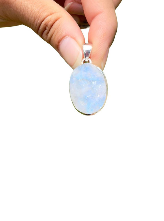 Rainbow Moonstone Polished Oval Pendant - Sterling Silver - No.247 