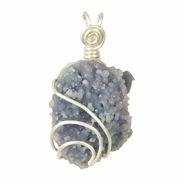 Grape Agate Raw Natural Pendant in Wire Wrapped Setting - Sterling Silver - 11