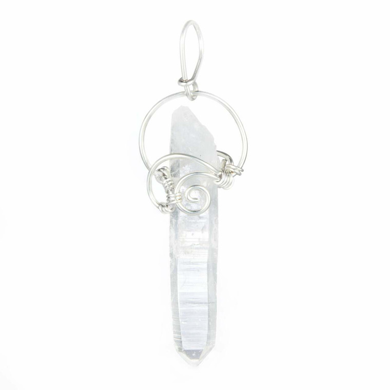 Lemurian Quartz Raw Point Pendant in Wire Wrapped Setting - Sterling Silver - 22