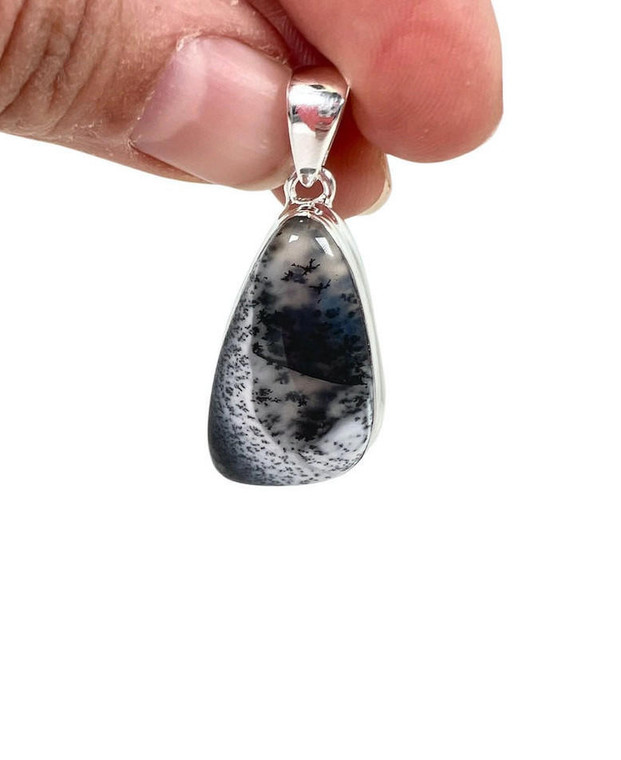 Dendritic Agate Polished Teardrop Pendant - Sterling Silver - No.2146 