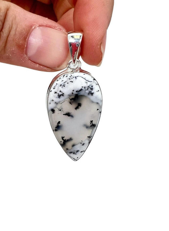 Dendritic Opal Polished Teardrop Pendant - Sterling Silver - No.2167