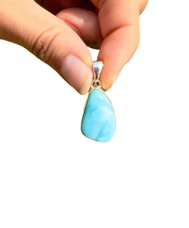 Larimar Polished Natural Pendant - Sterling Silver - No.2028 