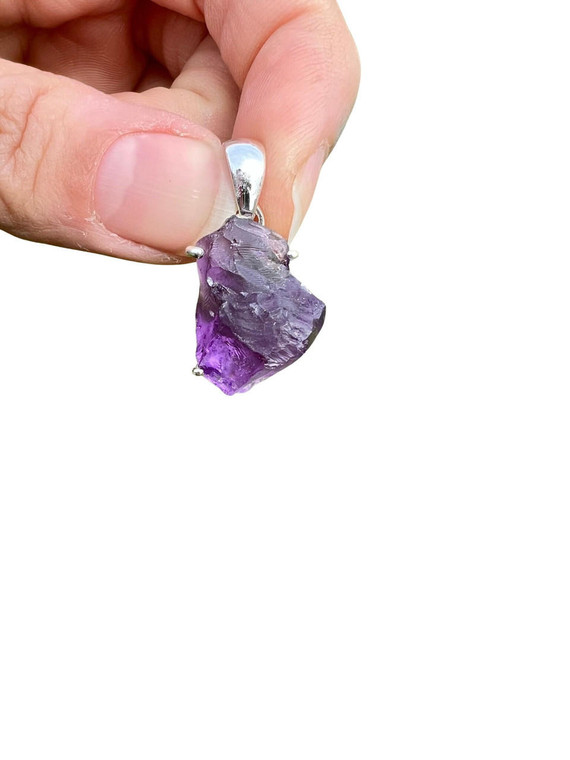 Amethyst Raw Natural Pendant - Sterling Silver - No.438 