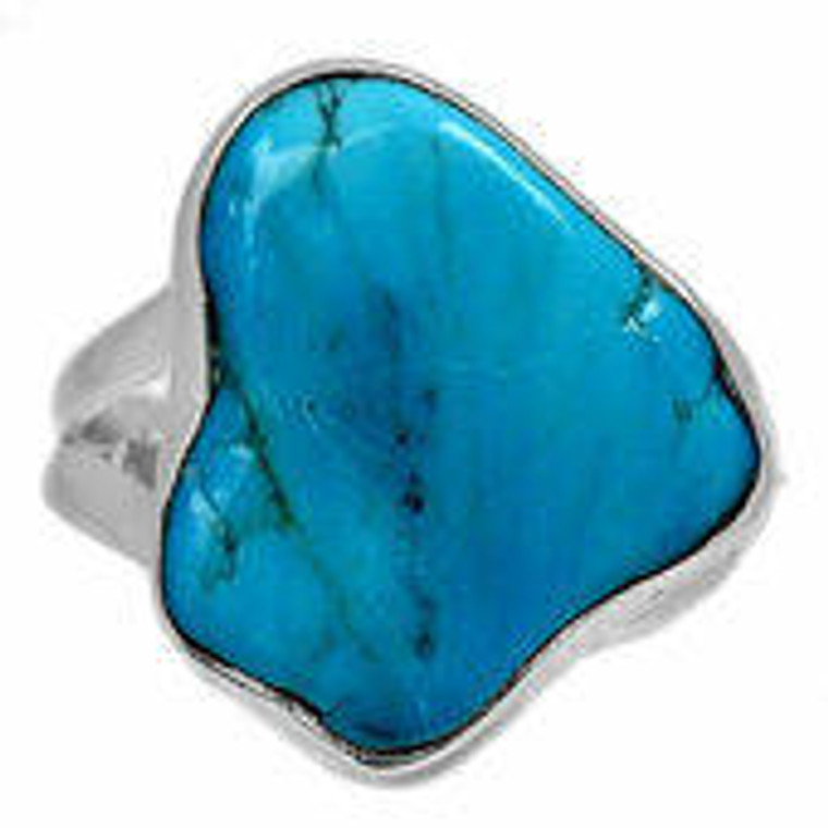 Natural Turquoise Ring in Sterling Silver, SIZE 8 US - Raw Natural Ring in Bezel Setting - 938