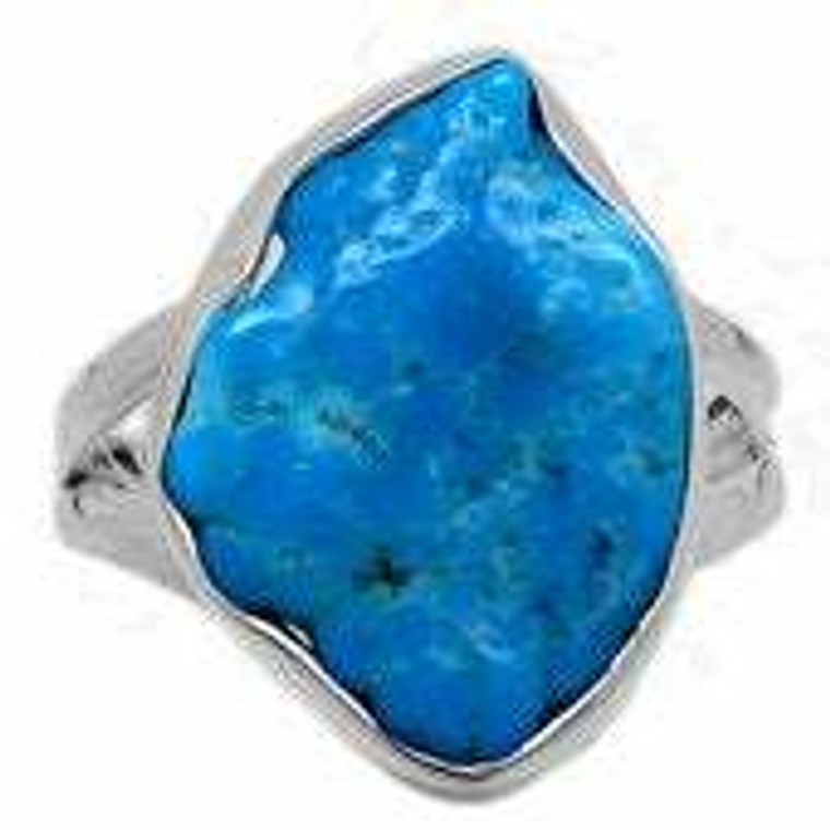 Natural Turquoise Ring in Sterling Silver, SIZE 10 US - Raw Natural Ring in Bezel Setting - 969