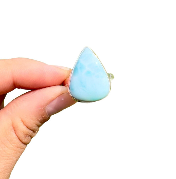 Larimar Ring in Sterling Silver, SIZE: 10 US - Polished Teardrop Ring - No.1828 
