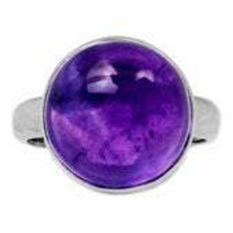 Amethyst Ring in Sterling Silver, SIZE 6 US - Polished Round Ring in Bezel Setting - 1817