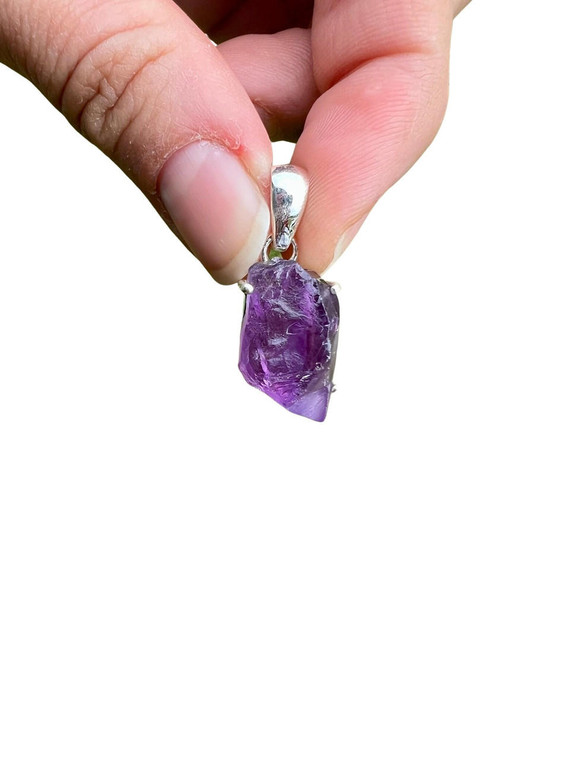 Amethyst Raw Natural Pendant - Sterling Silver - No.482 