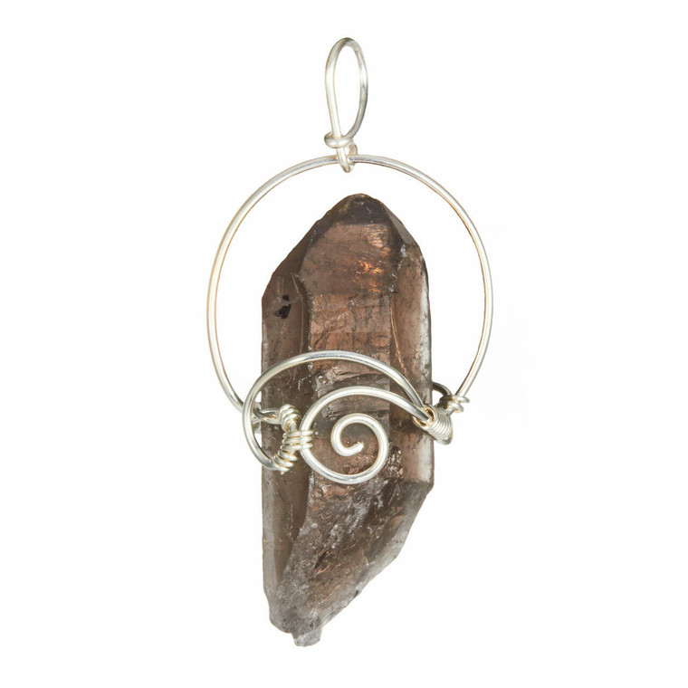 Smoky Quartz Raw Point Pendant in Wire Wrapped Setting - Sterling Silver - 83