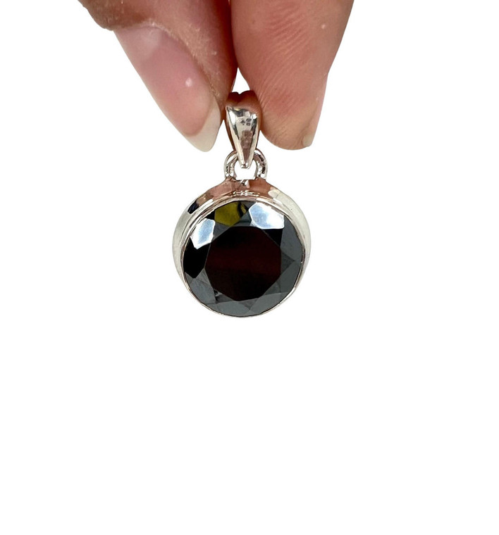 Hematite Faceted Round Pendant - Sterling Silver - No.86 