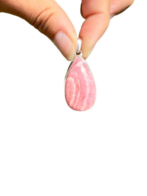 Rhodochrosite Polished Teardrop Pendant - Sterling Silver - No.1668 