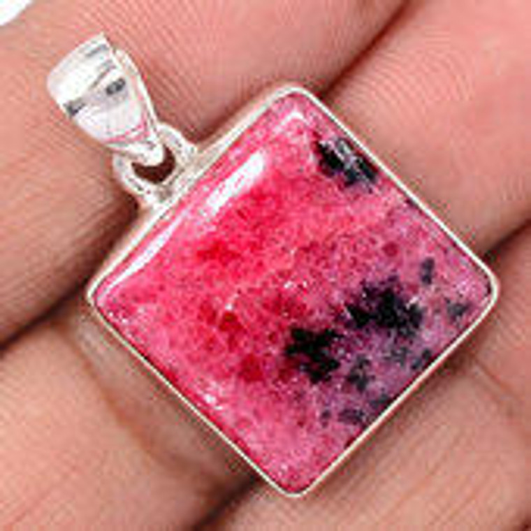 Rhodonite Polished Square Pendant in Bezel Setting - Sterling Silver - 878