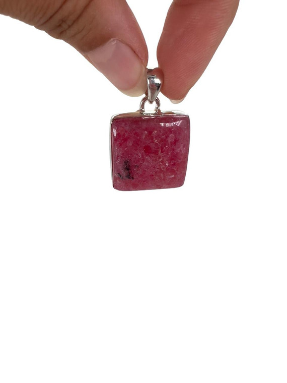 Rhodonite Polished Square Pendant - Sterling Silver - No.880 
