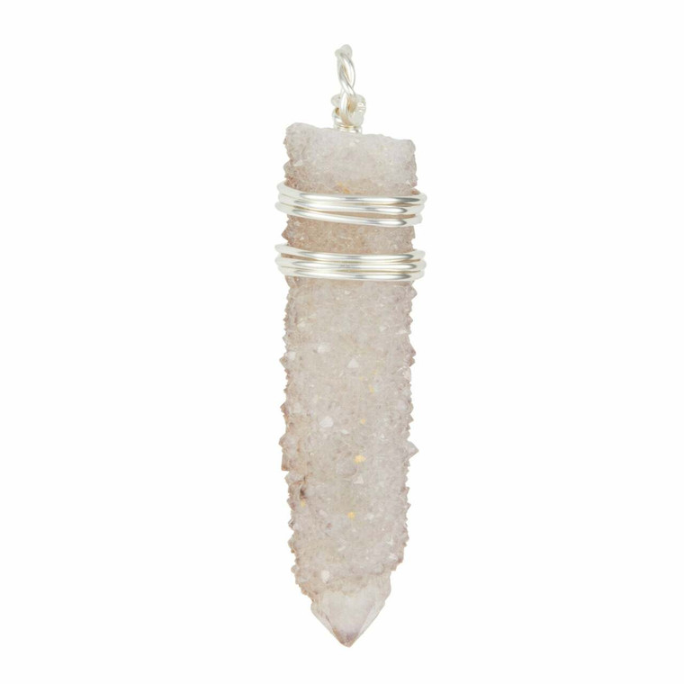 Spirit Quartz Raw Point Pendant in Wire Wrapped Setting - Sterling Silver - 153