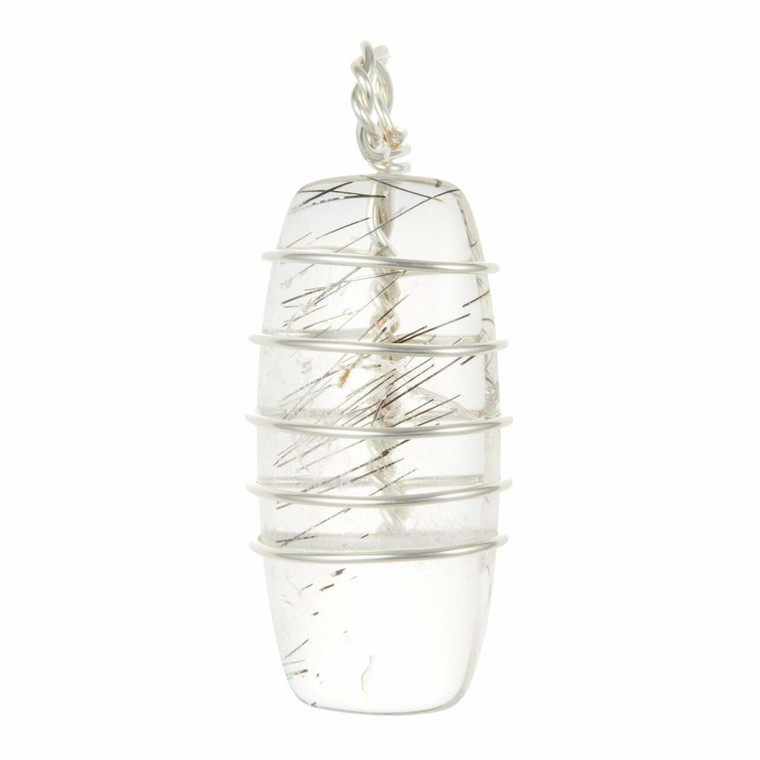 Tourmalinated Quartz Polished Pendant in Wire Wrapped Setting - Sterling Silver - 155