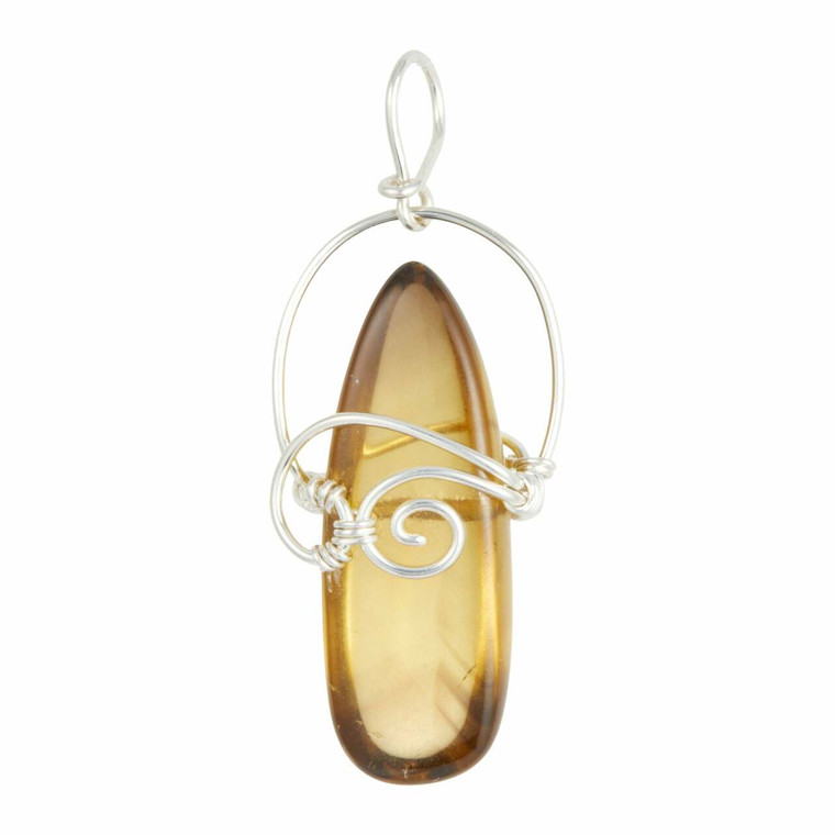 Natural Citrine Raw Teardrop Pendant in Wire Wrapped Setting - Sterling Silver - 196