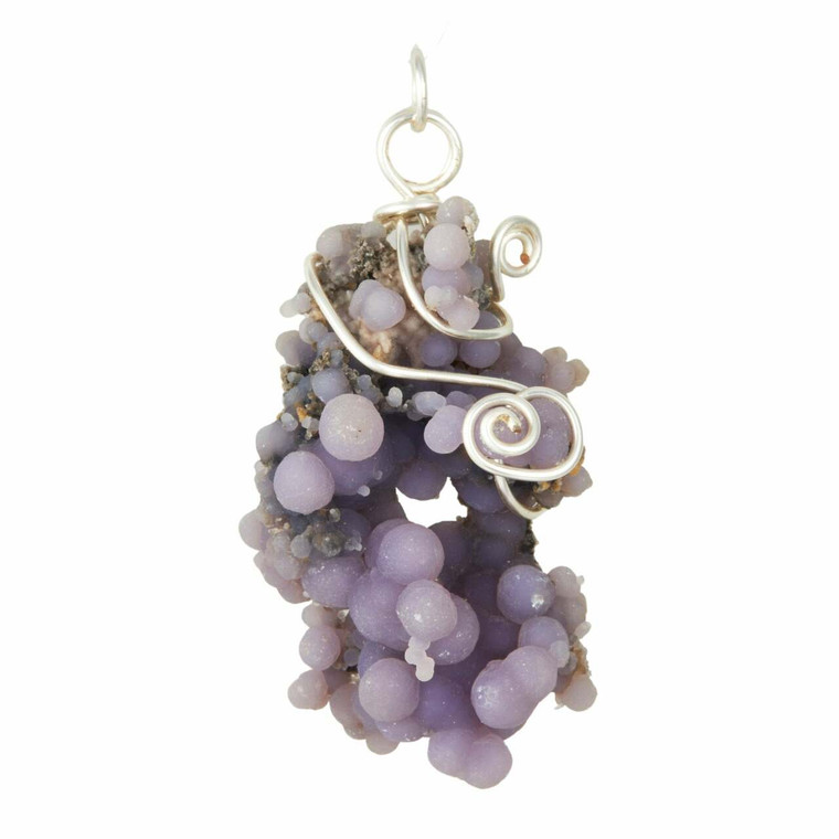 Grape Agate Raw Natural Pendant in Wire Wrapped Setting - Sterling Silver - 6