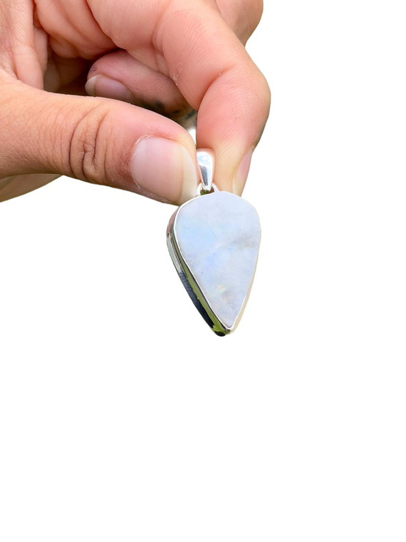 Rainbow Moonstone Raw Teardrop Pendant - Sterling Silver - No.277 