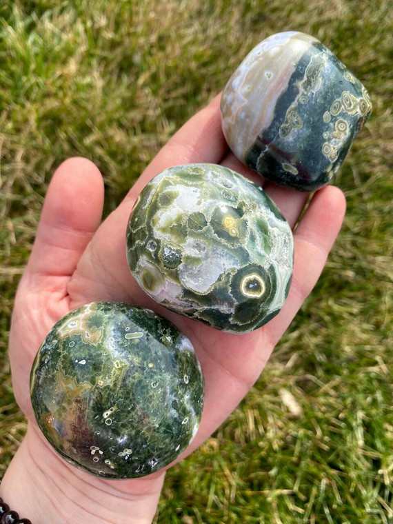Ocean Jasper Worry Stone - Polished Stone Oval | New Moon Beginnings