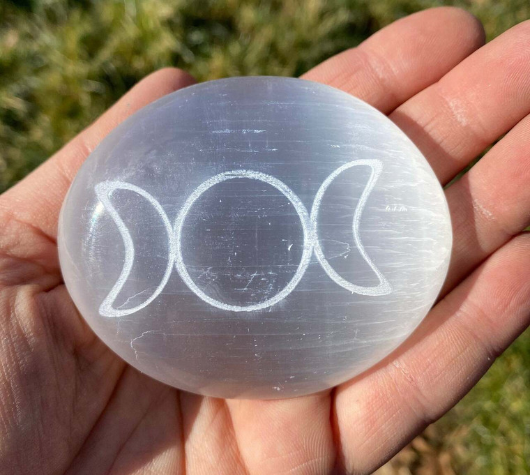 Selenite Palm Stone - Polished Stone Oval