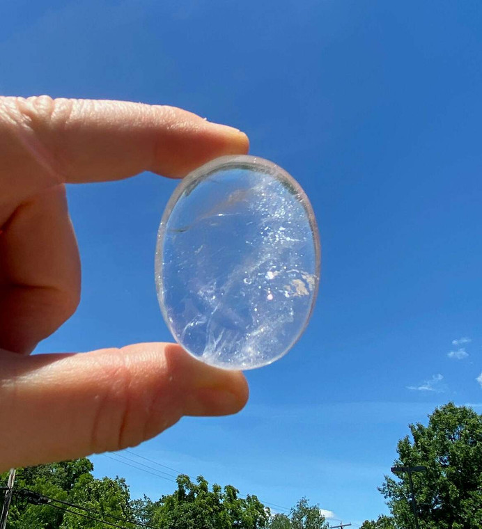 Clear Quartz Palm Stone - Polished Crystal Oval