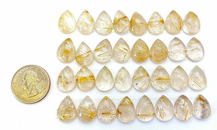 Golden Rutilated Quartz Cabochon - Polished Crystal Teardrop