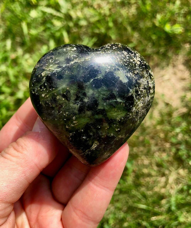 Nephrite Jade Heart - Polished Stone Heart | New Moon Beginnings