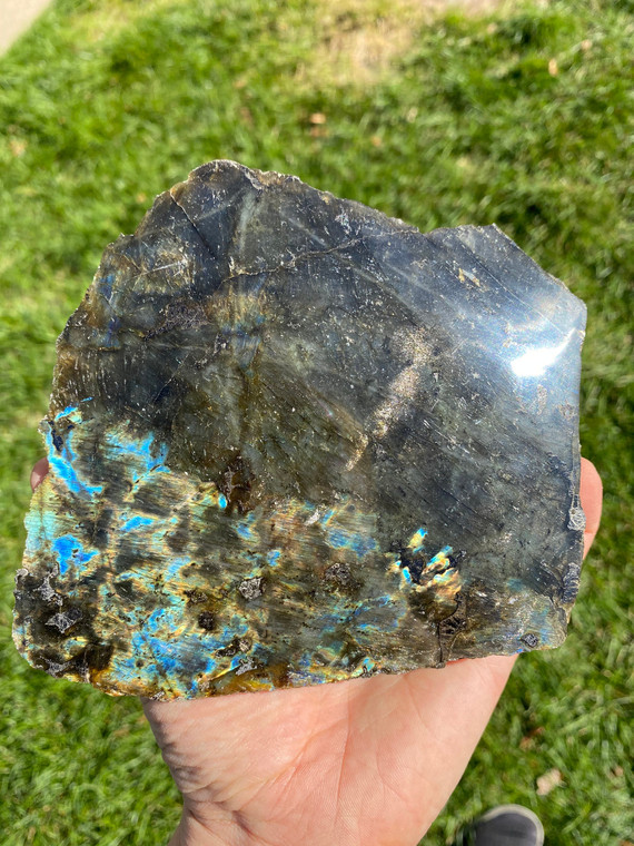 Labradorite (Grade A) Spectrolite Standing Specimen - Partially Polished Stone - 123