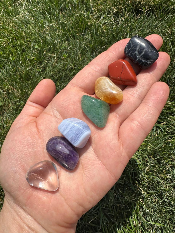 7 Chakra Stone Set (Tumbled) - BT, Ja, Ci, GA, Ag, Am, CQ