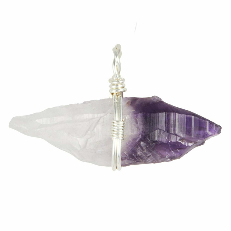 Dragons Tooth Amethyst Raw Natural Pendant in Wire Wrapped Setting - Sterling Silver - 97