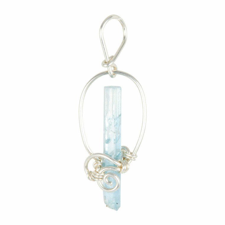 Aquamarine Raw Natural Pendant in Wire Wrapped Setting - Sterling Silver - 104