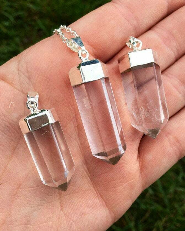 Clear Quartz Pendant - Polished Point Pendant in Capped Setting