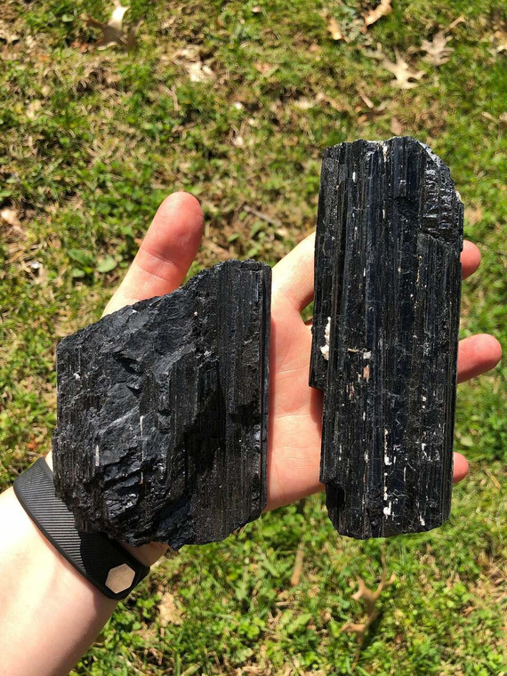 Raw Black Tourmaline Crystal - Natural Log Shape