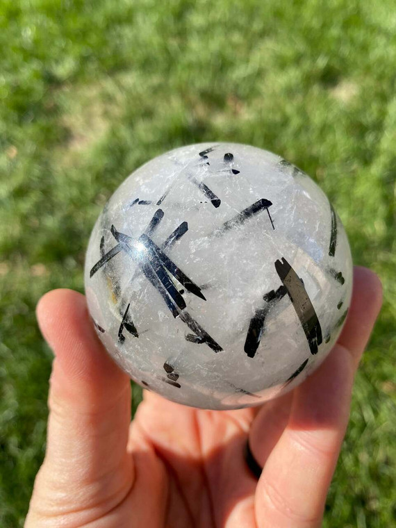 Tourmalinated Quartz Sphere - Polished Crystal - 13