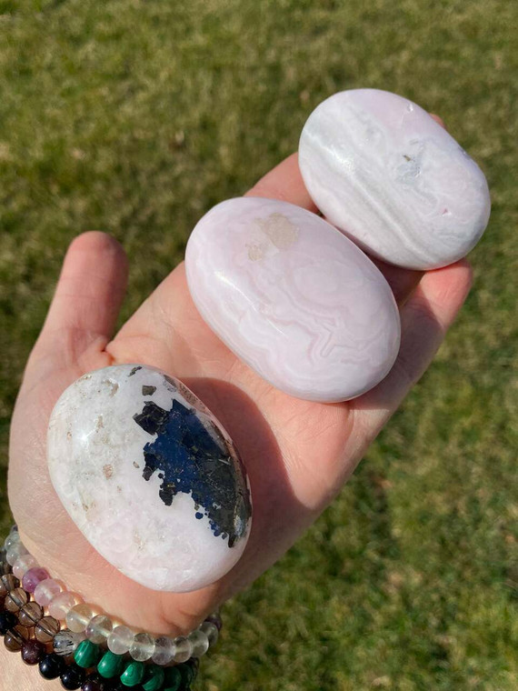 Mangano Calcite Palm Stone - Polished Crystal Oval | New Moon