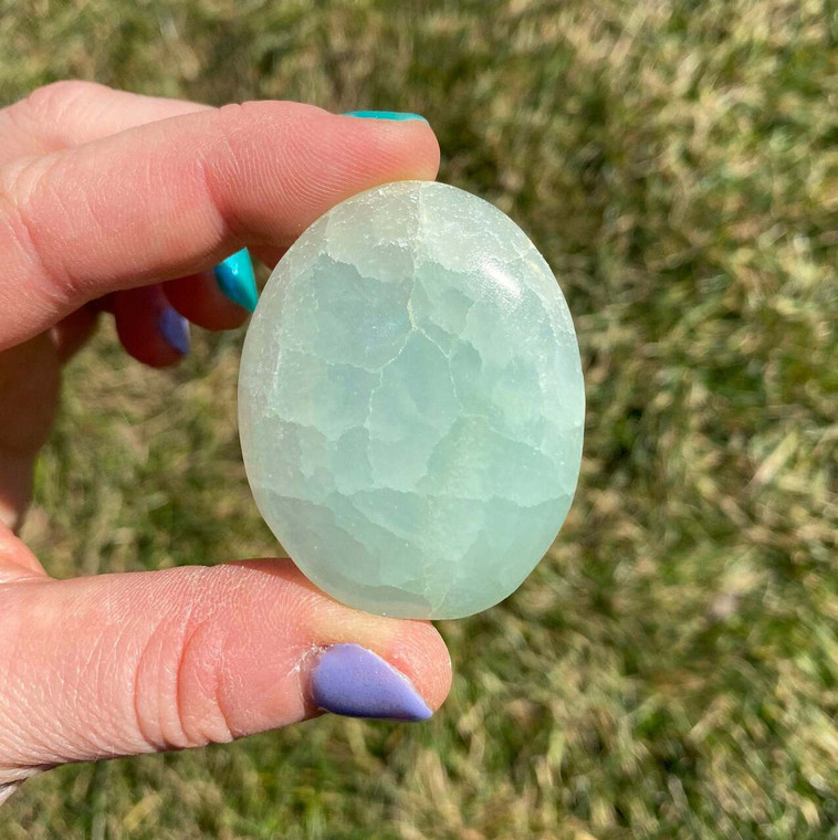 Seafoam Calcite Worry Stone or Palm Stone - Polished Crystal Oval