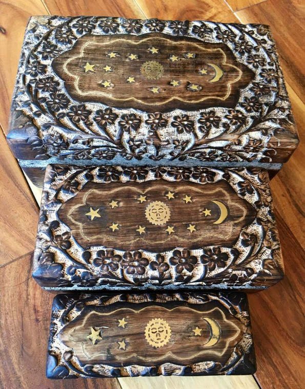 Carved Wooden Box - 3 Box Set