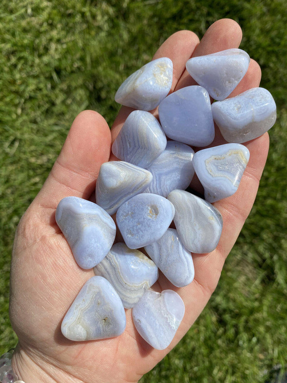 Blue Lace Agate Tumbled Stone Grade B - Polished Blue Lace Agate Crystal