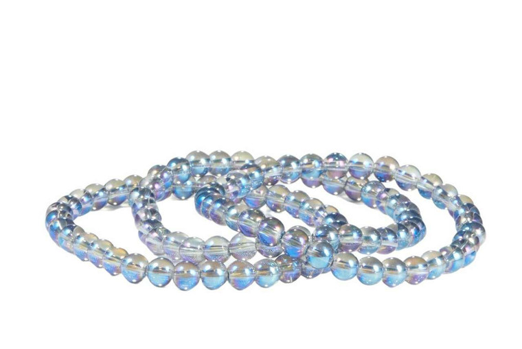 Aqua Aura Quartz Elastic Bracelet - 6mm and 8mm Beads