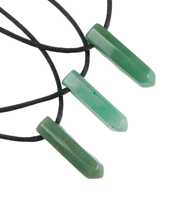 Green Aventurine Point Necklace with 28 Adjustable Black Cord