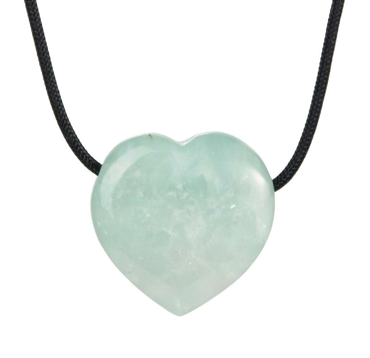 Prehnite Heart Necklace with 28 Adjustable Black Cord