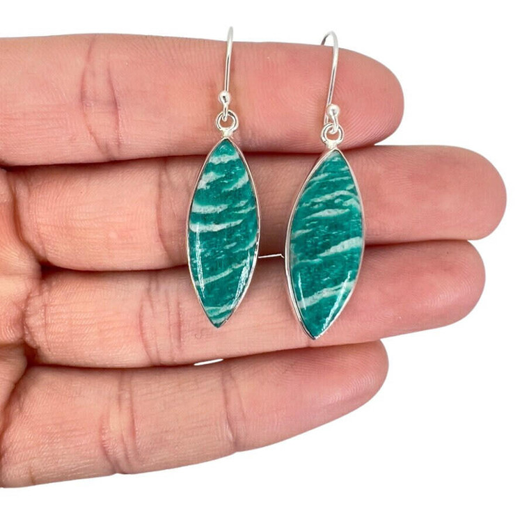 Amazonite Polished Marquise Dangle Earrings - Sterling Silver - No.238 