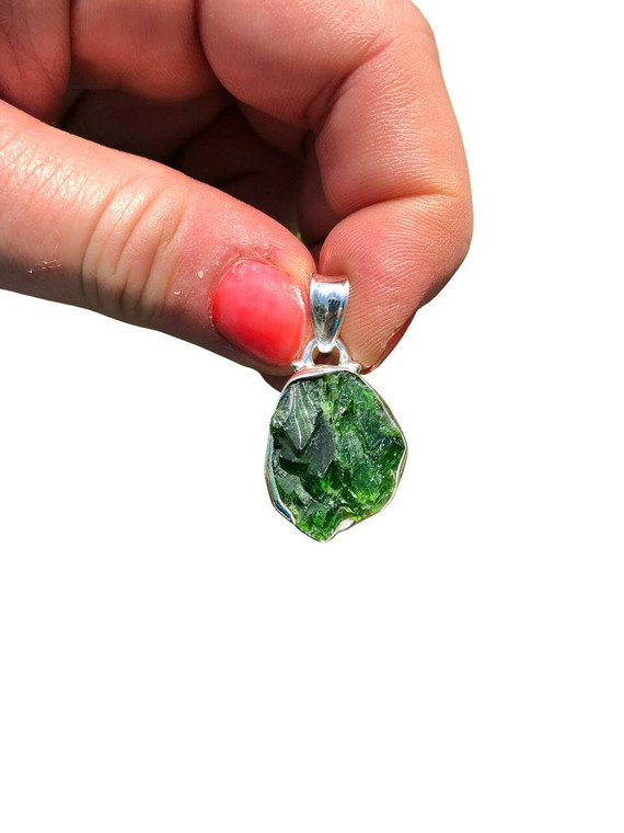 Chrome Diopside Pendant - Raw - Sterling Silver - No.6