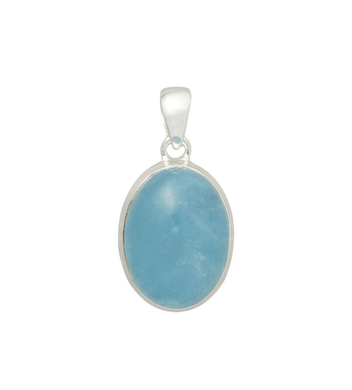 Aquamarine Pendant - Polished Oval - Sterling Silver - No.973