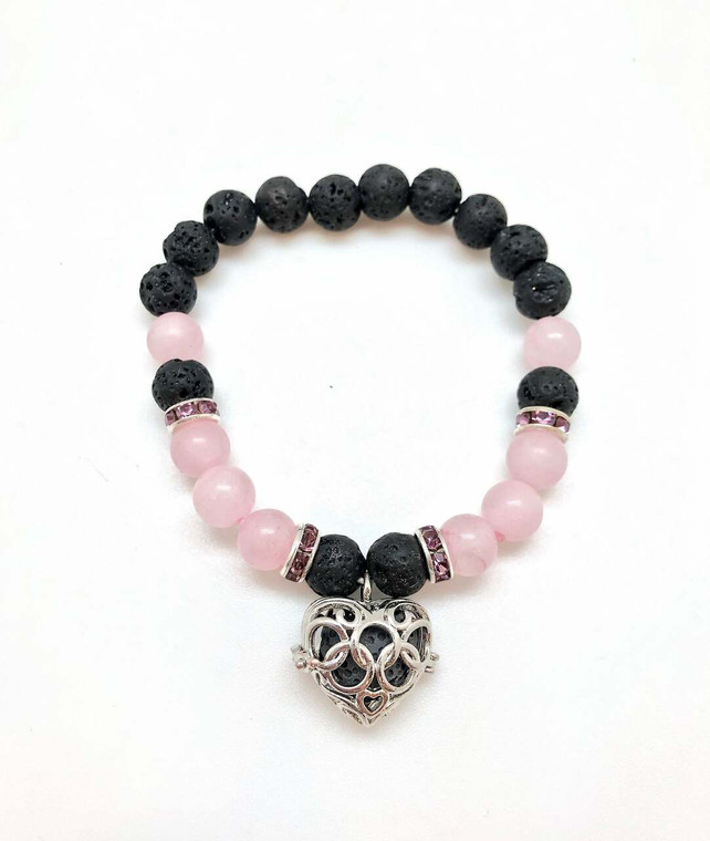 Rose Quartz and Lava Stone Aromatherapy Elastic Bracelet - 8mm Beads